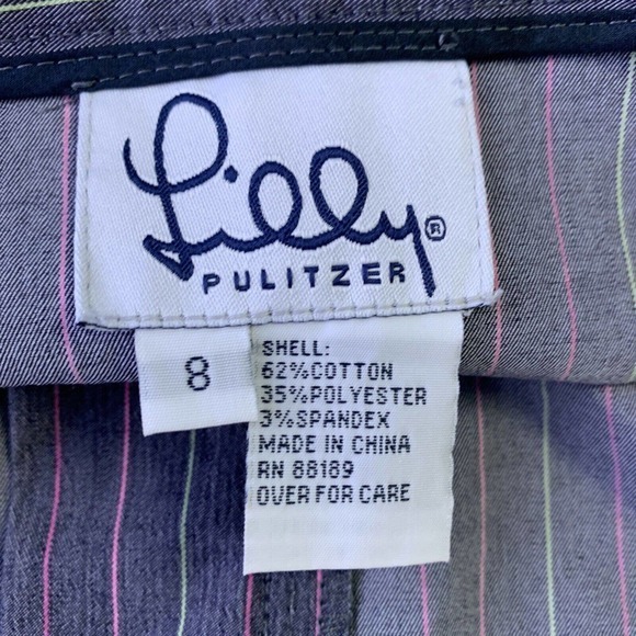 Lilly Pulitzer Grey Pink Green Striped Mini Pencil Skirt Preppy Sz 8 - Picture 4 of 6